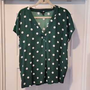 Ann Taylor Green and White Polka Dot Blouse